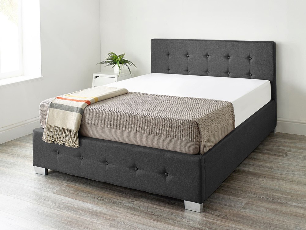 Storage Ottoman Bed Available in Grey, Black or Natural Linen Fabrics 3ft Single Linen Black
