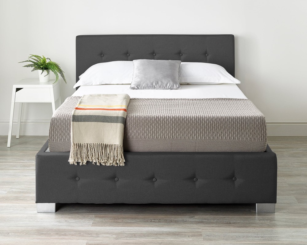 Storage Ottoman Bed Available in Linen Black fabric front image