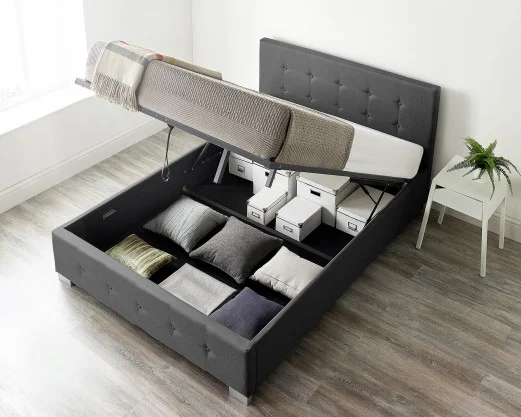 Storage Ottoman Bed Available in Linen Black fabric 2