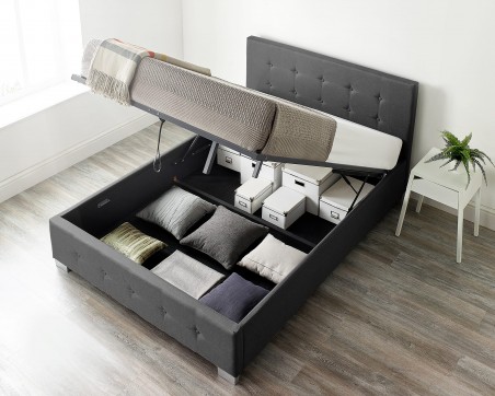 Storage Ottoman Bed Available in Linen Black fabric top view front opening
