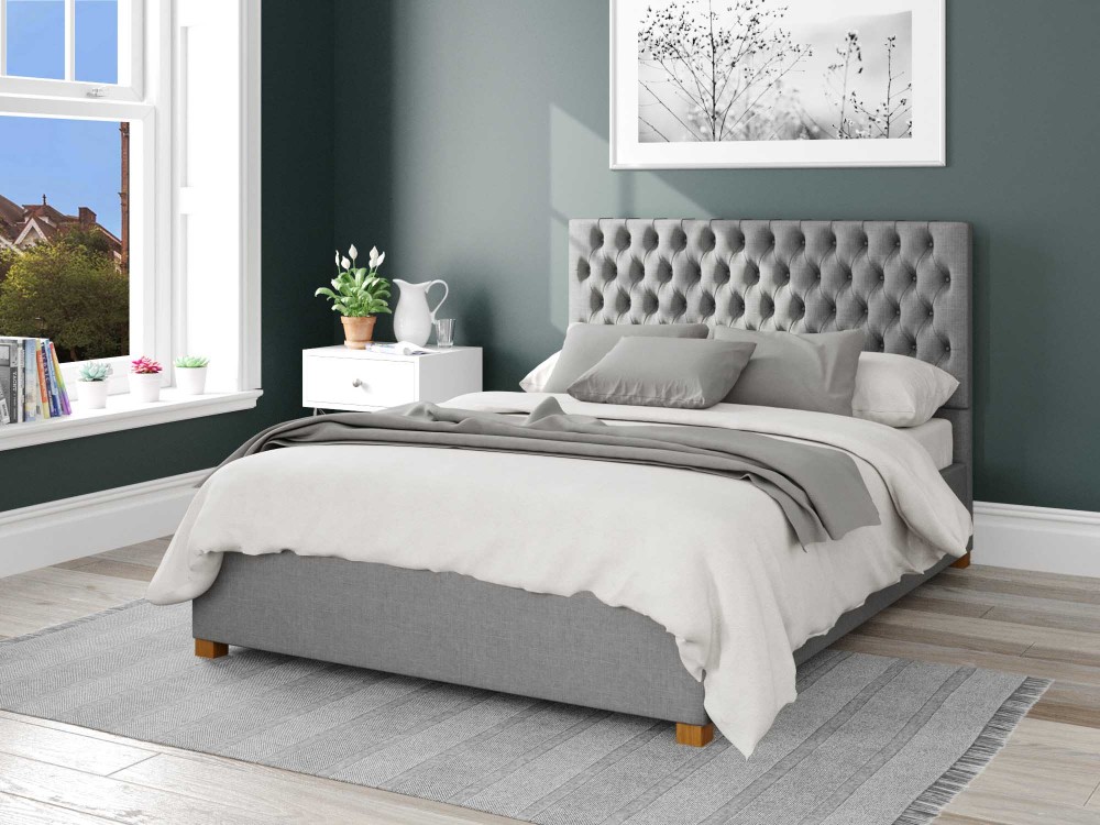 Monroe Upholstered Ottoman Bed 3ft Single Eire Linen - Grey