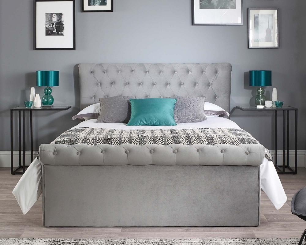 Chesterfield Sleigh Ottoman Storage Bed | Velvet | Aspire Store