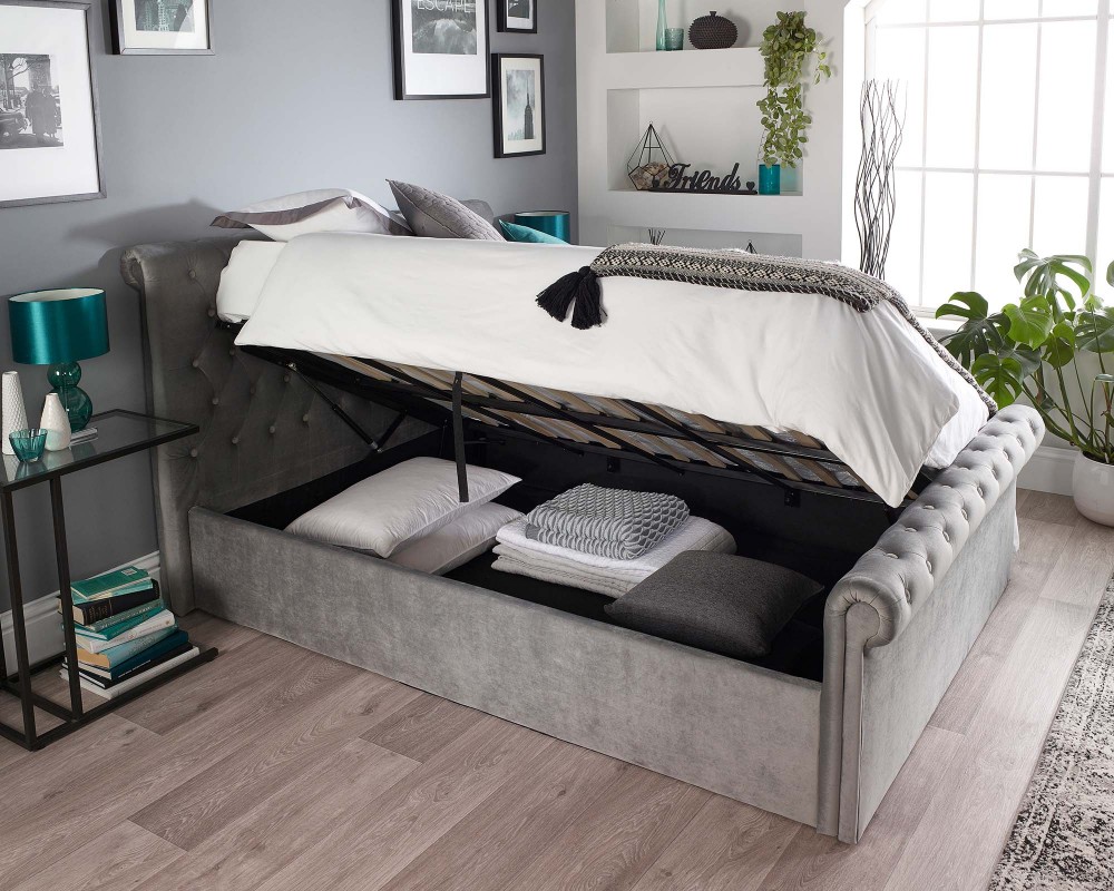 Chesterfield Sleigh Ottoman Storage Bed | Velvet | Aspire Store