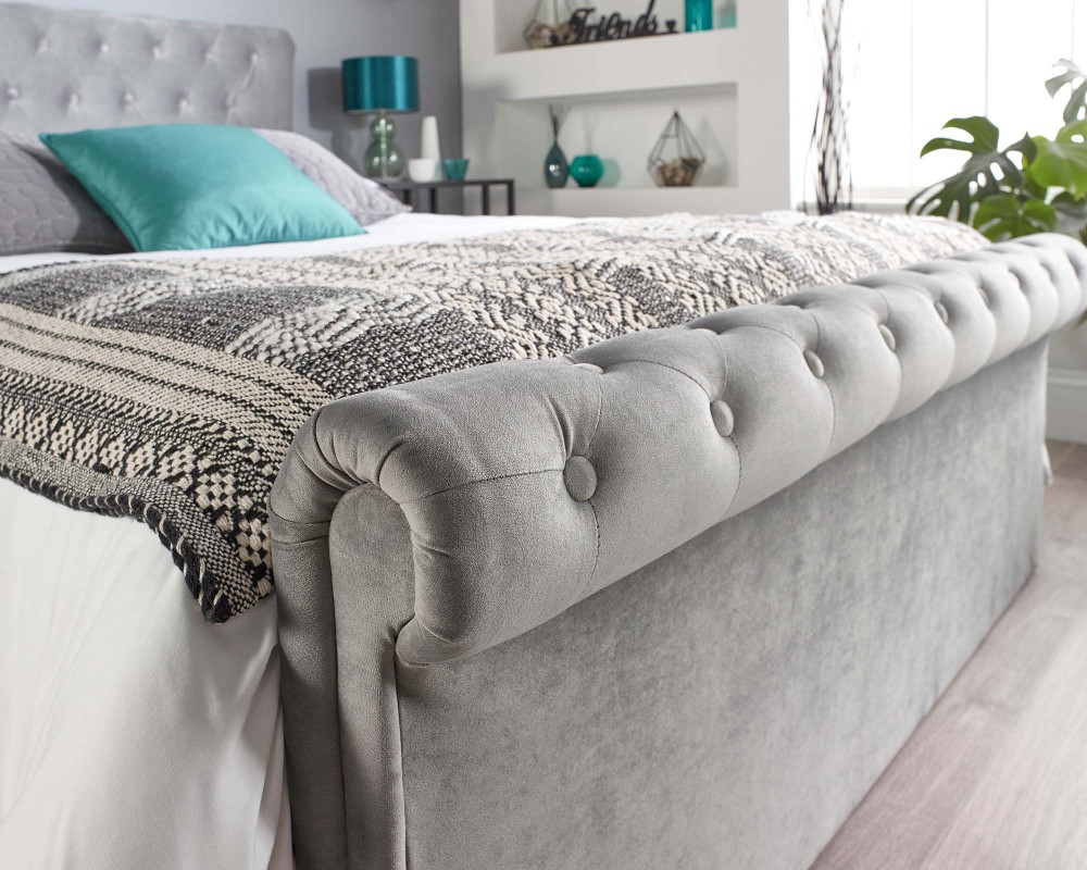 Chesterfield Sleigh Ottoman Storage Bed | Velvet | Aspire Store