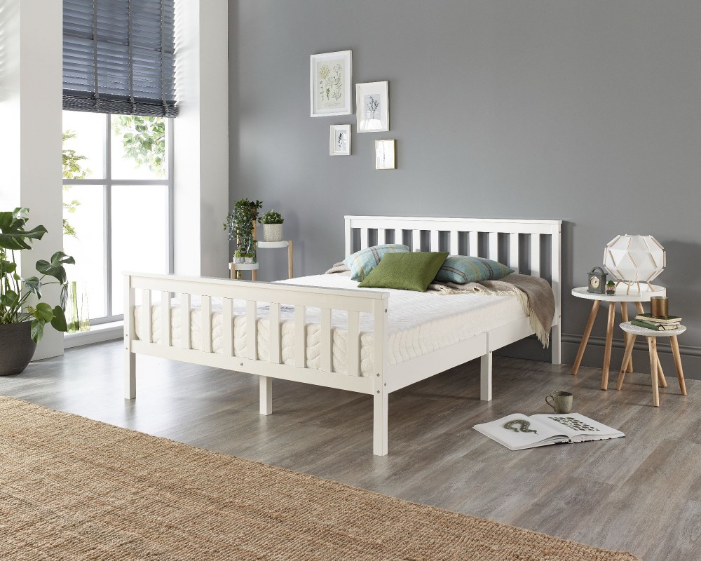 Solid Wood White Bed Frame - Single to Super King Sizes 3ft Single