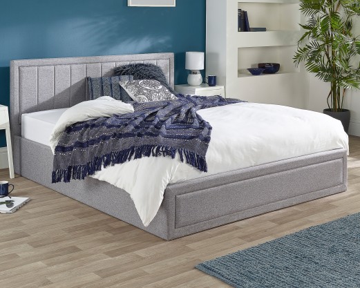 Aspire Grey Linen Quilted Headboard Ottoman Bed 2