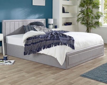 Aspire Grey Linen Quilted Headboard Ottoman Bed