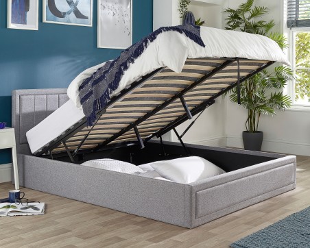 Aspire Grey Linen Quilted Headboard Ottoman Bed