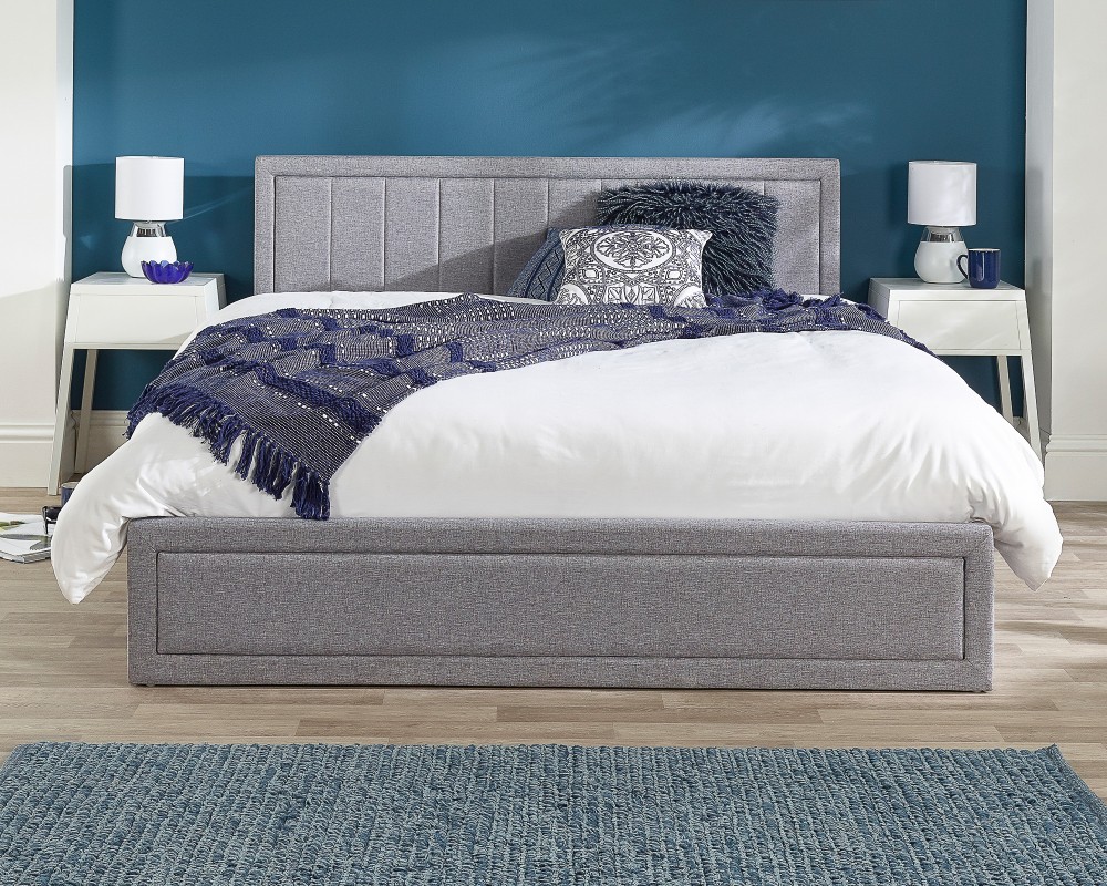 Aspire Grey Linen Quilted Headboard Ottoman Bed
