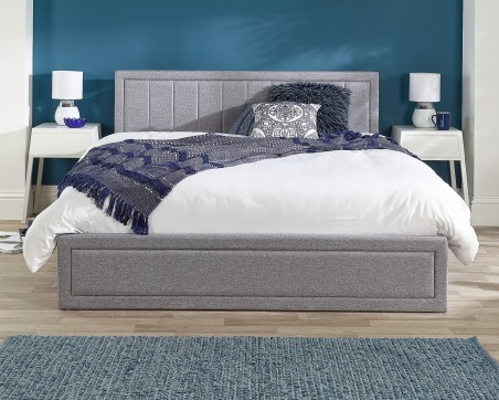 Aspire Grey Linen Quilted Headboard Ottoman Bed