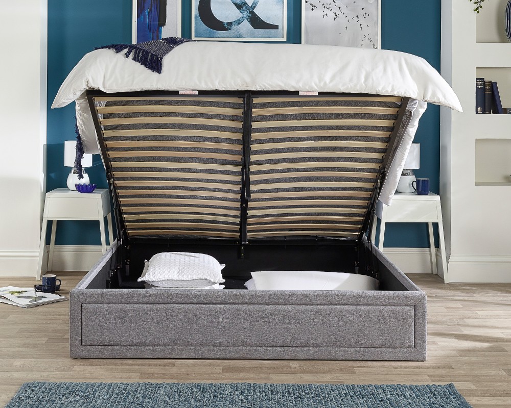 Aspire Grey Linen Quilted Headboard Ottoman Bed