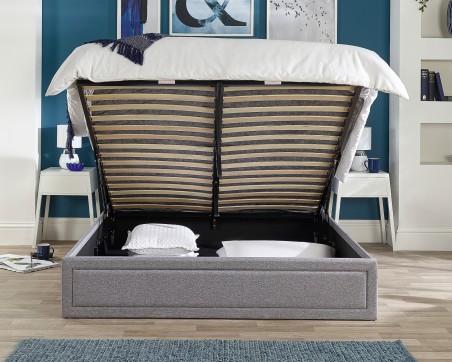 Aspire Grey Linen Quilted Headboard Ottoman Bed