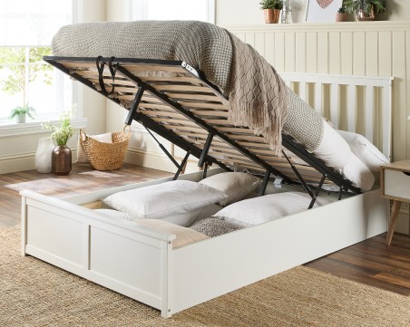 Aspire Atlantic Wooden Ottoman Bed Frame White Wood Solid Bedstead