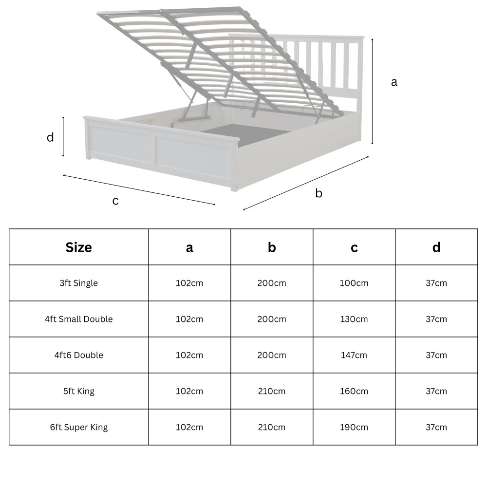 Aspire Atlantic Wooden Ottoman Bed Frame White Wood Solid Bedstead