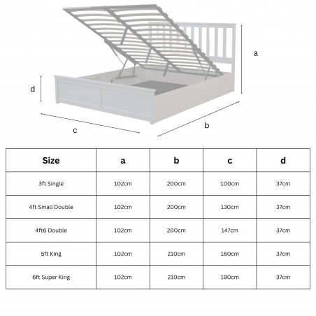 Aspire Atlantic Wooden Ottoman Bed Frame White Wood Solid Bedstead