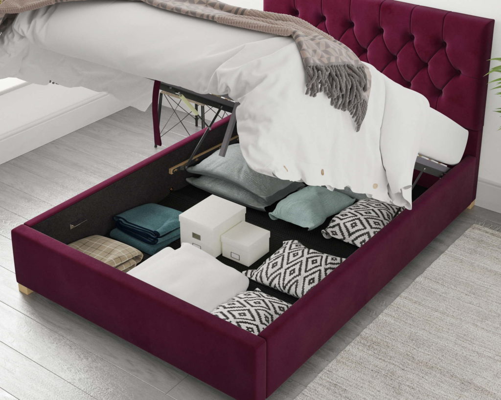 Olivier Fabric Ottoman Bed Plush Velvet - Berry